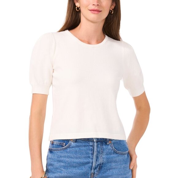 Sam & Jess Antique White Puff-Sleeve Cotton Sweater NWT Size XL - Picture 2 of 5